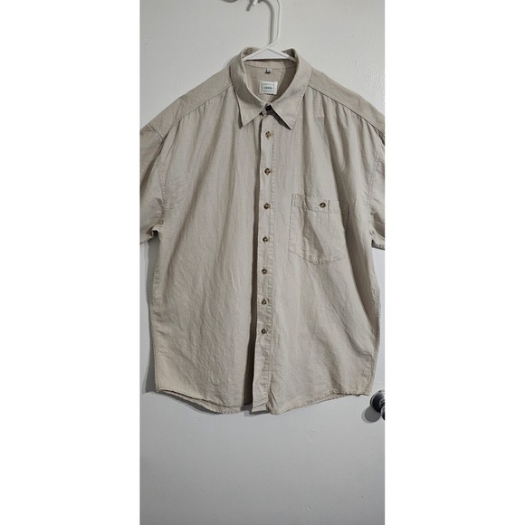 Canda Men's Beige Shirt Short Sleeve Button Down linen Blend Large Minimalist - Picture 3 of 7